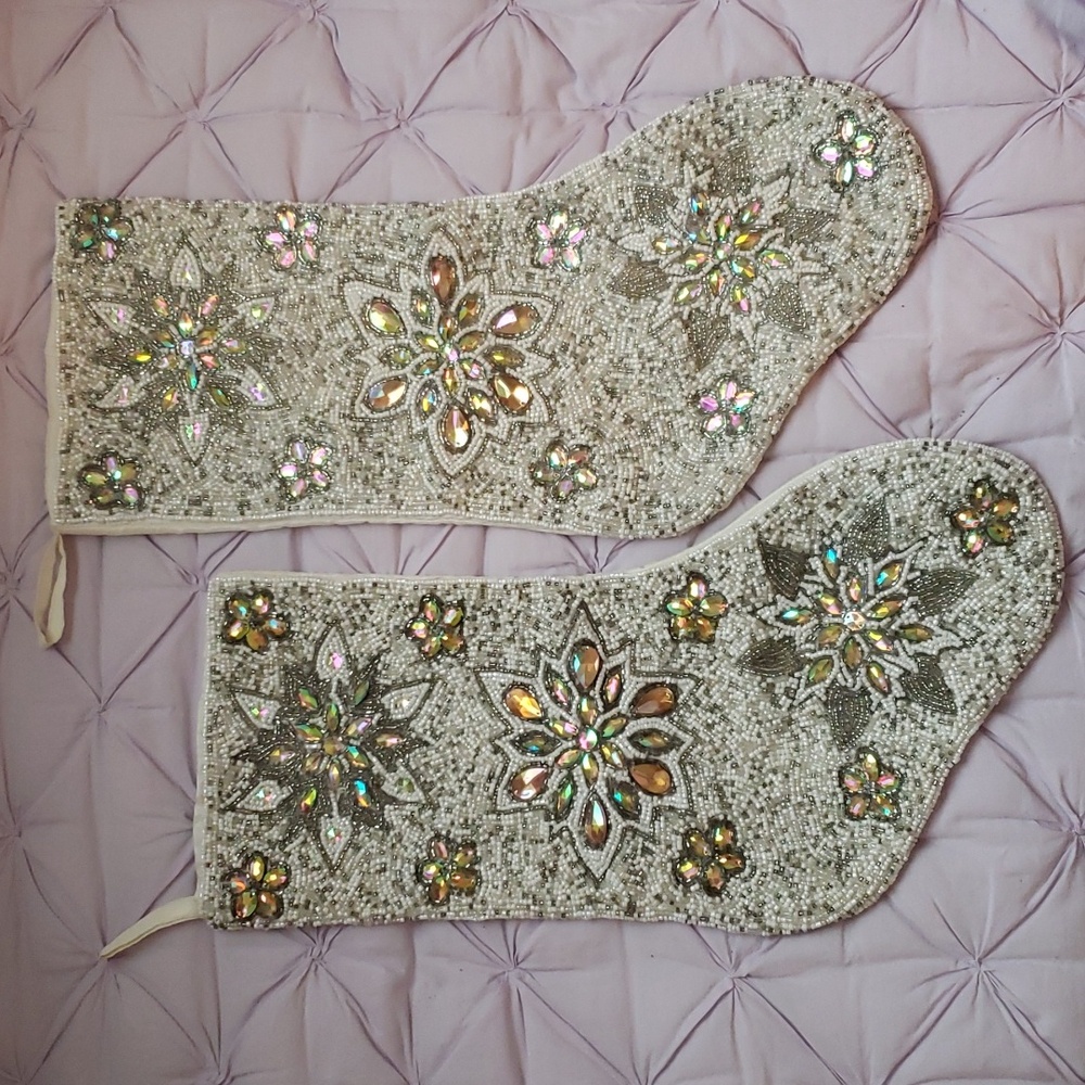 Beaded Crystal Satin Snowflake Stockings